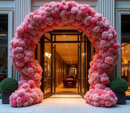 ブティックの入り口を飾る華やかなディスプレイ